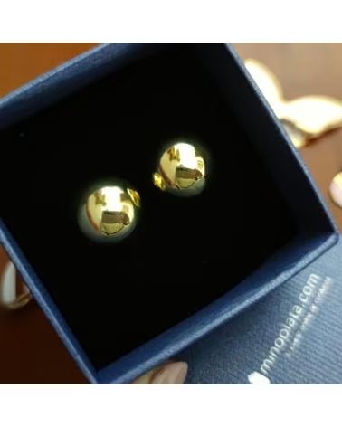 MINOPLATA PENDIENTES MEDIA BOLA 16MM CIERRE OMEGA PLATA DORADA