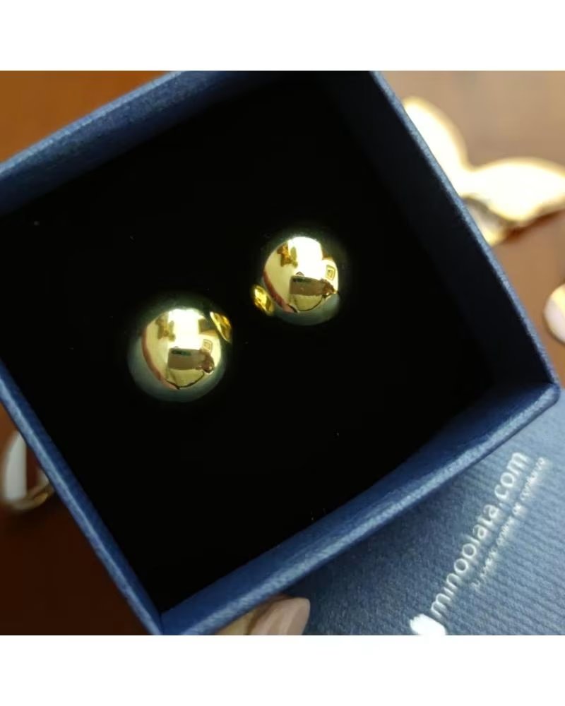 MINOPLATA PENDIENTES MEDIA BOLA 16MM CIERRE OMEGA PLATA DORADA