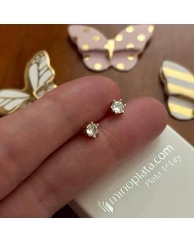 MINOPLATA PENDIENTES GARRA 4MM DE PLATA DE LEY DORADA Y CIRCONITA