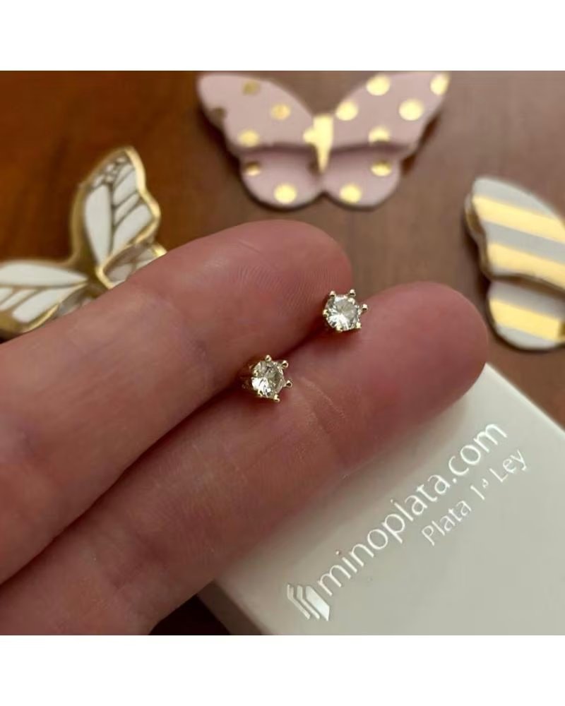 MINOPLATA PENDIENTES GARRA 4MM DE PLATA DE LEY DORADA Y CIRCONITA