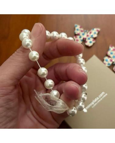 MINOPLATA PULSERA ELASTICA CON PERLAS Y COLGANTE FELIZ ANIVERSARIO DE