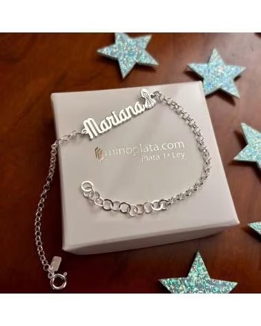 MINOPLATA PULSERA PRIMERA COMUNION CON NOMBRE PERSONALIZADO DE PLATA D
