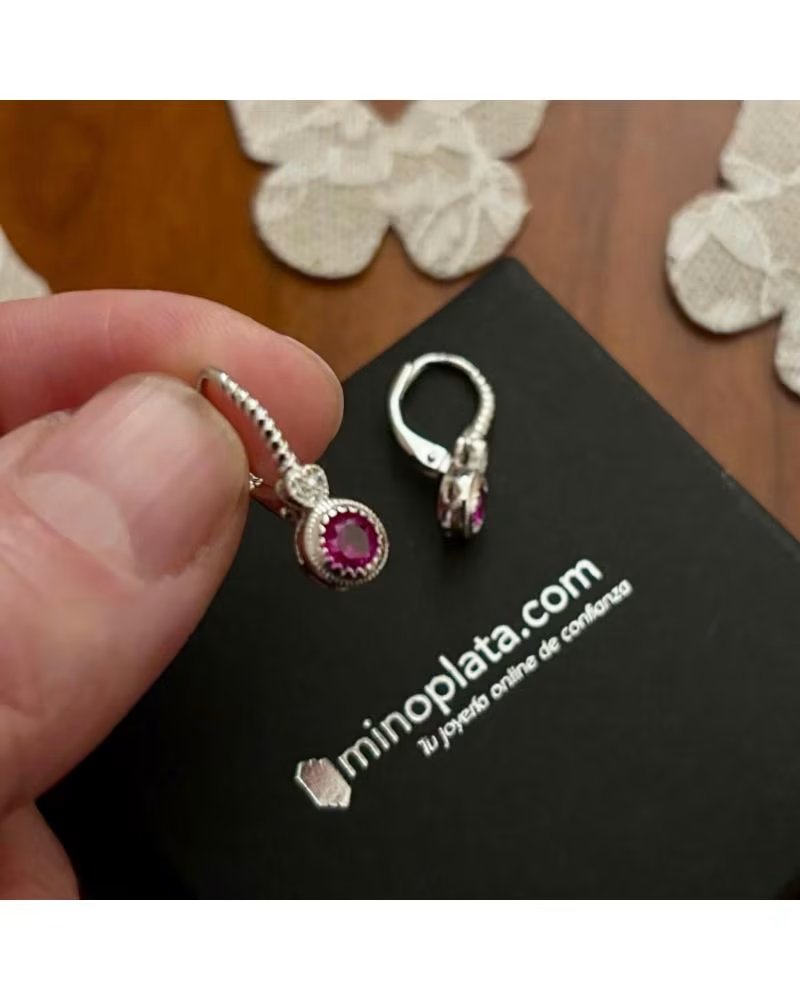 MINOPLATA PENDIENTES CORAZON DE PLATA RODIADA CON CIRCONITAS ROSA