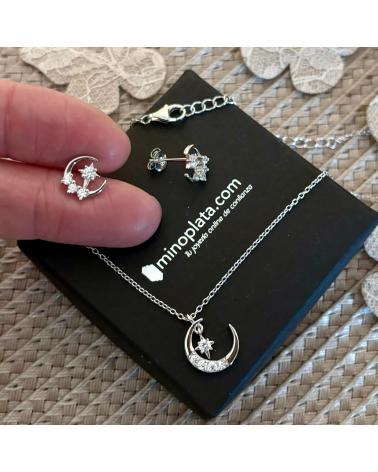 MINOPLATA CONJUNTO DE PENDIENTES Y GARGANTILLA LUNA CON ESTRELLA DE PL