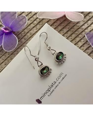 MINOPLATA PENDIENTES LARGOS PICOS DE PLATA Y PIEDRA NATURAL TOPACIO MI