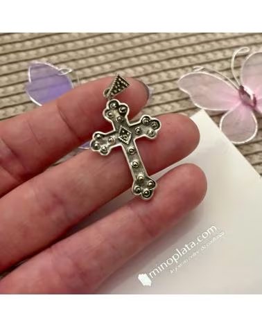 MINOPLATA CRUCIFIJO DE PLATA DE LEY ENVEJECIDA CON PIEDRAS MARCASITAS