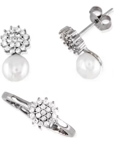 MINOPLATA JUEGO PENDIENTES Y ANILLO PARA COMUNION FLOR PLATA RODIADA C