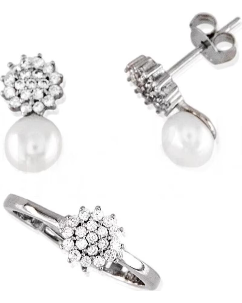 MINOPLATA JUEGO PENDIENTES Y ANILLO PARA COMUNION FLOR PLATA RODIADA C