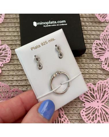 MINOPLATA CONJUNTO PENDIENTES Y ANILLO AJUSTABLE INFINITO DE PLATA ROD