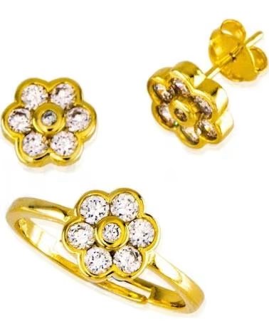 MINOPLATA CONJUNTO INFANTIL FLOR DE PLATA DE LEY CHAPADA EN ORO CON CI