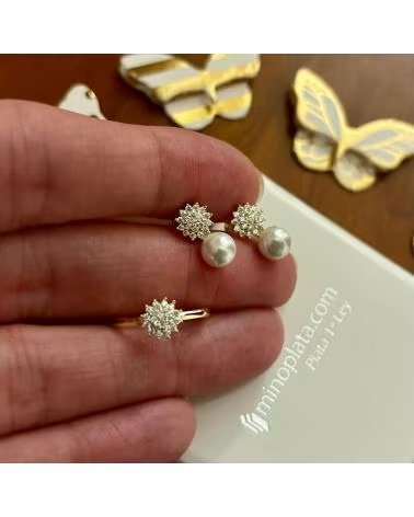 MINOPLATA JUEGO PENDIENTES Y ANILLO INFANTIL DE PLATA CHAPADA EN ORO C