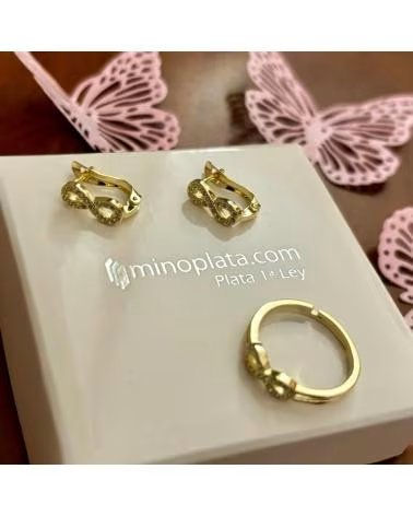 MINOPLATA JUEGO PENDIENTES Y SORTIJA INFINITO DE PLATA DE LEY CHAPADA