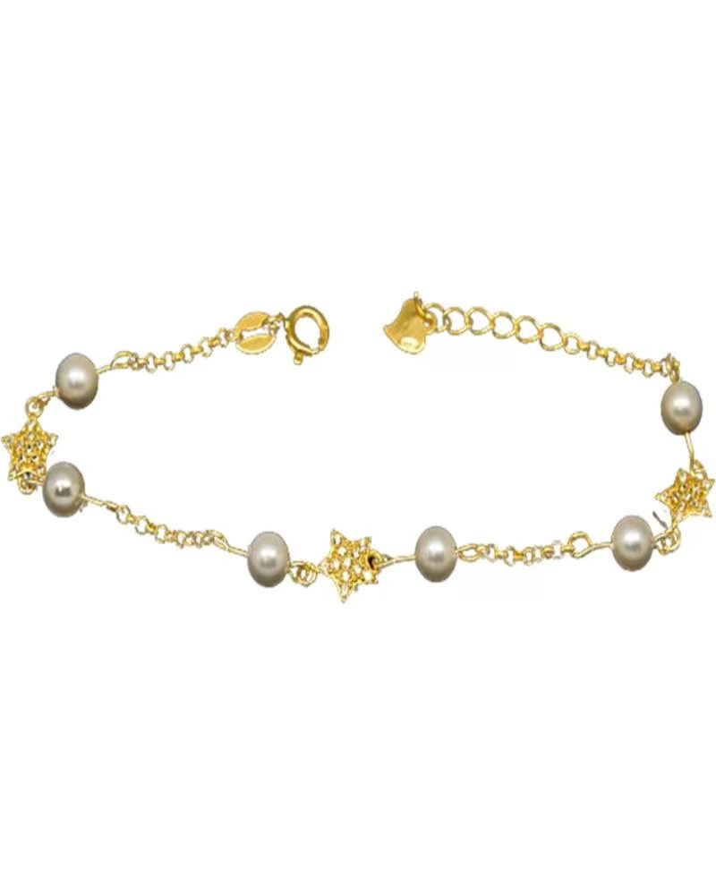 MINOPLATA PULSERA INFANTIL ESTRELLA DE PLATA CHAPADA EN ORO CON PERLAS