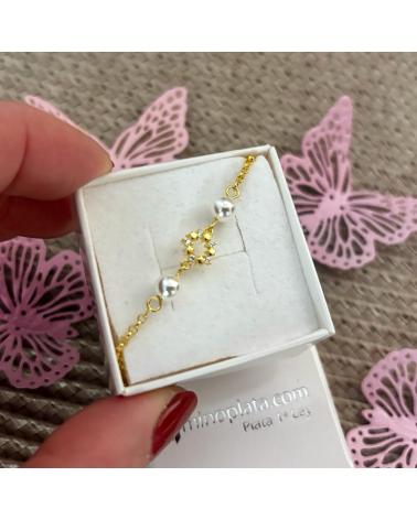 MINOPLATA PULSERA PRIMERA COMUNION DE PLATA CHAPADA EN ORO CON PERLAS