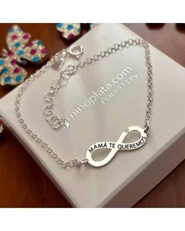 MINOPLATA PULSERA INFINITO CORAZON MAMA TE QUEREMOS DE PLATA DE LEY