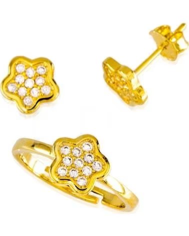 MINOPLATA CONJUNTO PENDIENTES Y ANILLO FLOR DE PLATA DE LEY CHAPADA EN
