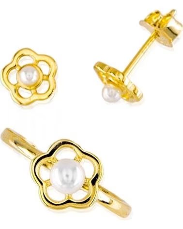 MINOPLATA CONJUNTO FLOR CALADA PENDIENTES Y ANILLO DE PLATA DORADA Y P