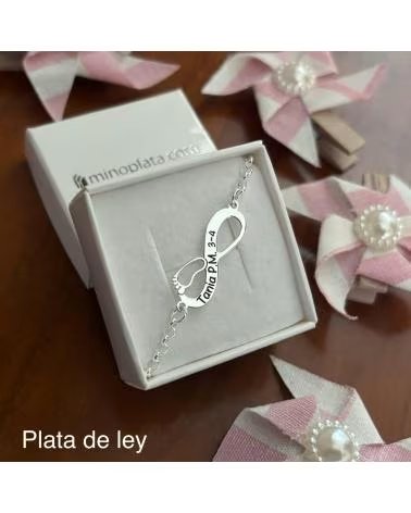 MINOPLATA PULSERA PERSONALIZADA INFINITO PIE DE PLATA DE LEY