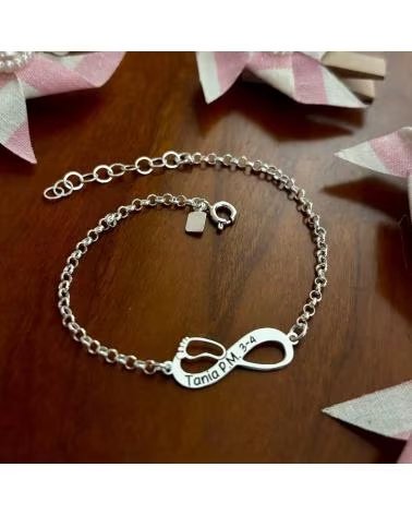 MINOPLATA PULSERA PERSONALIZADA INFINITO PIE DE PLATA DE LEY