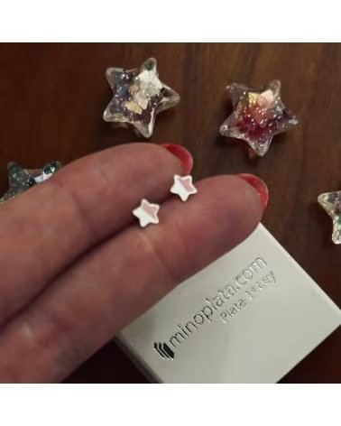 MINOPLATA PENDIENTES INFANTILES ESTRELLA DE PLATA DE LEY CON ESMALTE Y