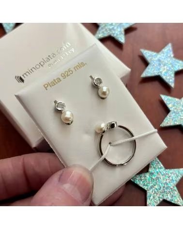 MINOPLATA CONJUNTO PENDIENTES Y SORTIJA DE PLATA RODIADA CON PERLAS CU