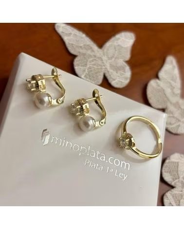 MINOPLATA CONJUNTO DE PENDIENTES Y ANILLO DE PLATA CHAPADA EN ORO CON