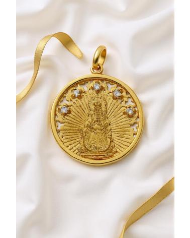 MINOPLATA MEDALLA VIRGEN DEL ROCIO 25MM DE PLATA DE LEY BANADA EN ORO