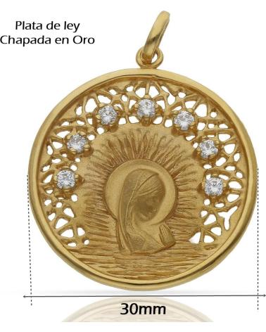 MINOPLATA MEDALLA VIRGEN NINA DE PLATA DE LEY CHAPADA EN ORO 30MM