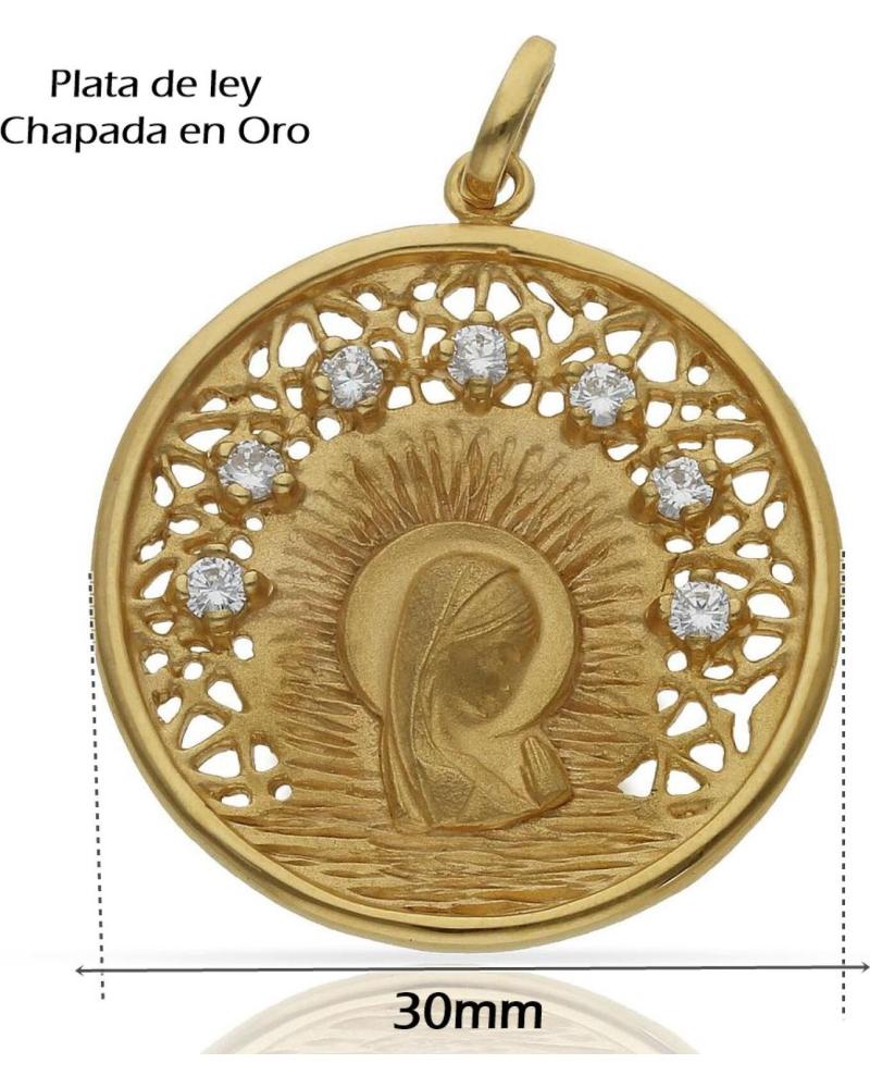 MINOPLATA MEDALLA VIRGEN NINA DE PLATA DE LEY CHAPADA EN ORO 30MM