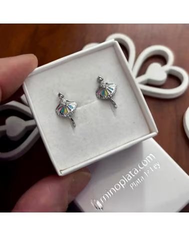 MINOPLATA PENDIENTES BAILARINA DE PLATA RODIADA CON CIRCONITAS Y ESMAL