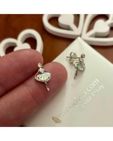MINOPLATA PENDIENTES BAILARINA DE PLATA RODIADA CON CIRCONITAS Y ESMAL