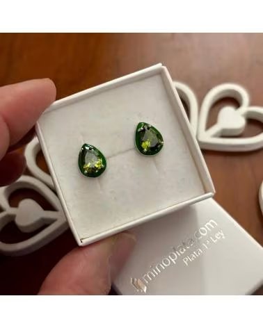 MINOPLATA PENDIENTES LAGRIMA CIRCONITA VERDE DE PLATA DE LEY RODIADA