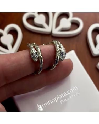 MINOPLATA PENDIENTES AROS SERPIENTE DE PLATA RODIADA CON CIRCONITAS
