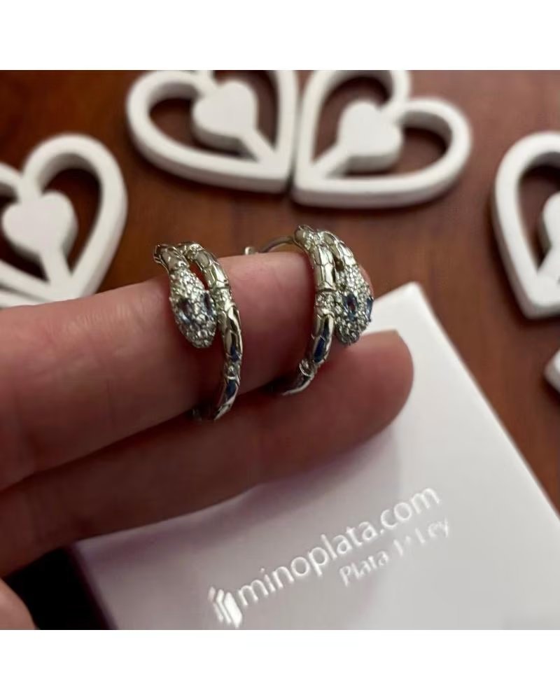 MINOPLATA PENDIENTES AROS SERPIENTE DE PLATA RODIADA CON CIRCONITAS