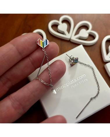 MINOPLATA PENDIENTES CORAZON ORGULLO DE PLATA DE LEY
