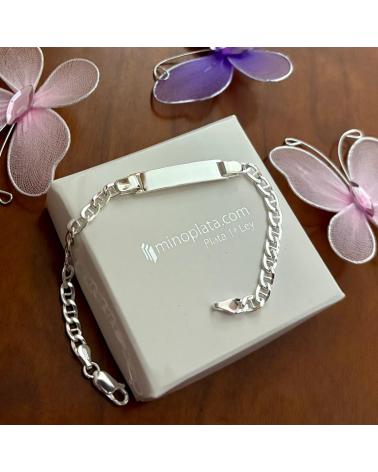 MINOPLATA PULSERA ESCLAVA HUECA ESLABON ANCLA DE PLATA DE LEY 925 17CM