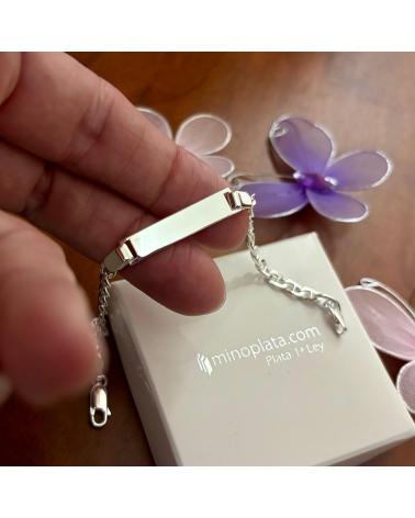 MINOPLATA PULSERA ESCLAVA HUECA ESLABON ANCLA DE PLATA DE LEY 925 17CM