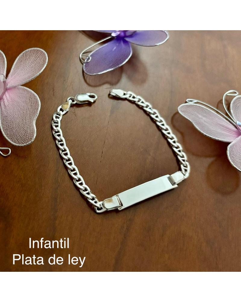 MINOPLATA PULSERA ESCLAVA HUECA ESLABON ANCLA DE PLATA DE LEY 925 17CM