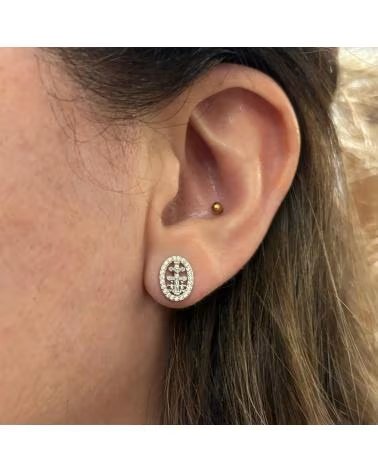 MINOPLATA PENDIENTES CRUZ DE CARAVACA DE PLATA DE LEY RODIADA CON CIRC