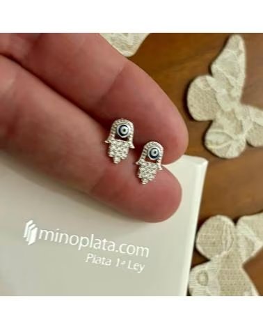 MINOPLATA PENDIENTES MANO DE FATIMA DE PLATA RODIADA Y CIRCONITAS CON
