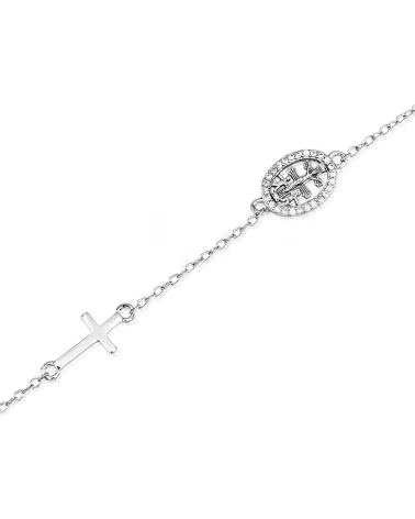 MINOPLATA PULSERA CRUZ DE CARAVACA CON CIRCONITAS Y CRUZ TUMBADA DE PL
