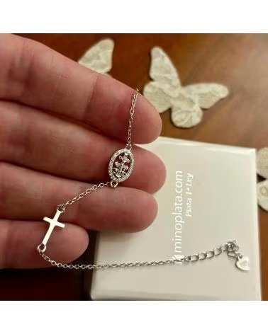 MINOPLATA PULSERA CRUZ DE CARAVACA CON CIRCONITAS Y CRUZ TUMBADA DE PL