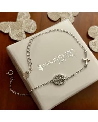 MINOPLATA PULSERA CRUZ DE CARAVACA CON CIRCONITAS Y CRUZ TUMBADA DE PL