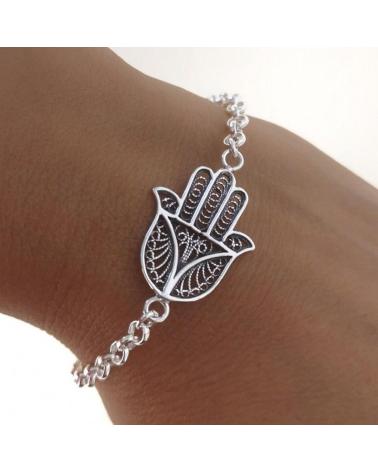 MINOPLATA PULSERA MANO DE FATIMA CADENA ROLO DE PLATA DE LEY 925