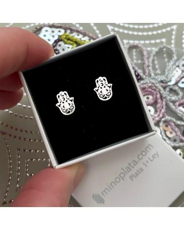MINOPLATA PENDIENTES MANO DE FATIMA CALADA DE PLATA DE LEY 925