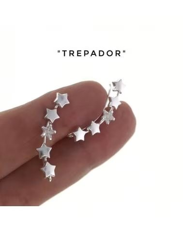 MINOPLATA PENDIENTES TREPADORES ESTRELLAS DE PLATA DE LEY CON CIRCONIT