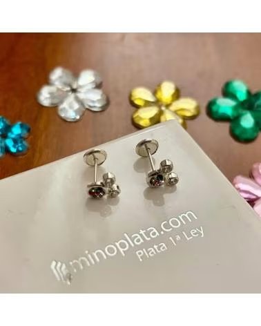MINOPLATA PENDIENTES INFANTILES CHATON DE PLATA DE LEY CON PIEDRAS DE