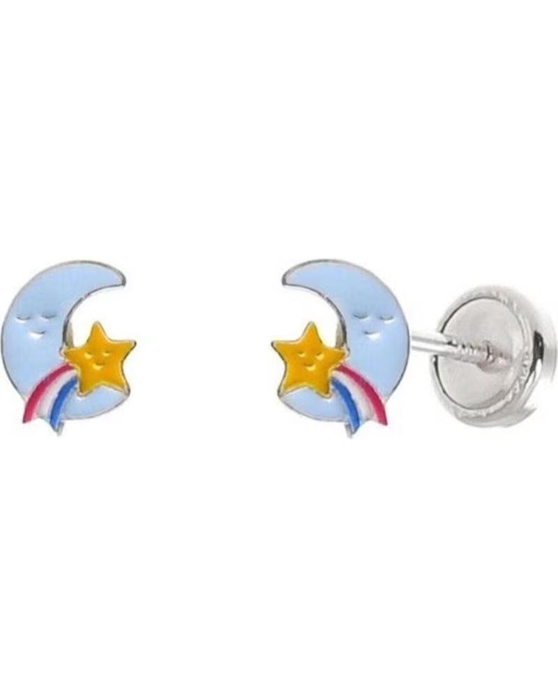 MINOPLATA PENDIENTES INFANTILES LUNA Y ESTRELLA DE PLATA CON CIERRE RO