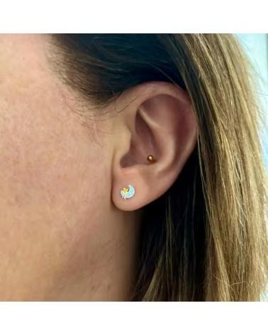 MINOPLATA PENDIENTES INFANTILES LUNA Y ESTRELLA DE PLATA CON CIERRE RO