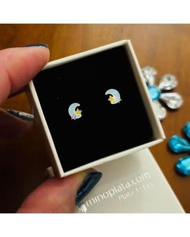 MINOPLATA PENDIENTES INFANTILES LUNA Y ESTRELLA DE PLATA CON CIERRE RO